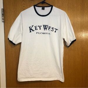 Vintage 90s Key West Florida White & Navy Trim T-shirt Sz M